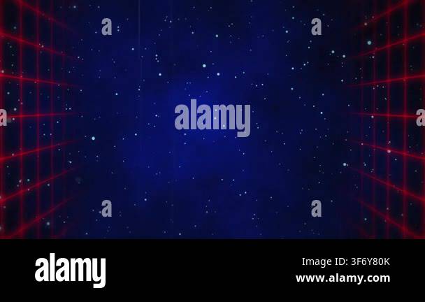 Animation of red grid network in seamless pattern against space with ...
