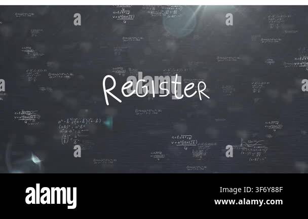 Animation of register over black background with math formulas. digital ...