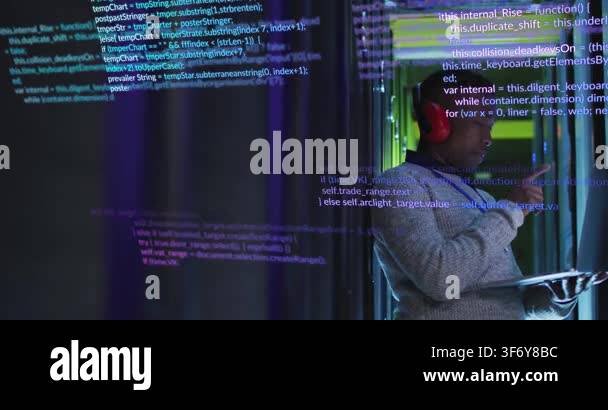 Animation of data processing over african american male engineer using ...