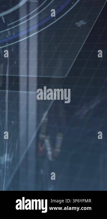 Vertical video: System booting unfolding tech UI with sliding panes and ...