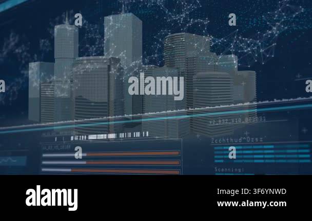 Command initiating scan, 3D city model scanning while network pulsing ...