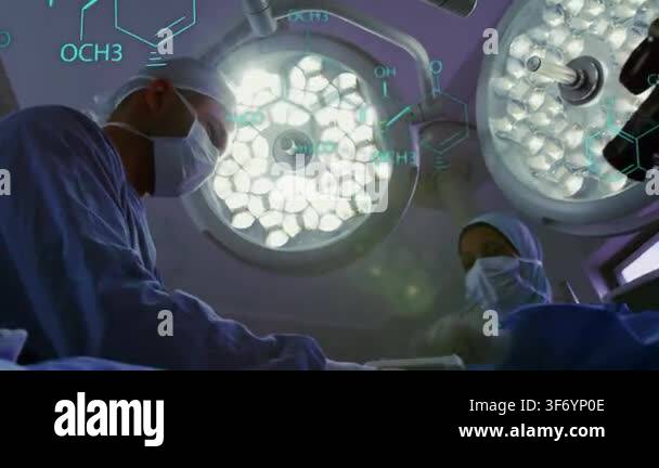 Camera tightening as male surgeon leaning, manipulating tools and ...