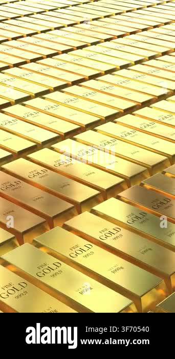 Gold ingots - camera moving sideways - 3d 4k vertical animation (2160 x ...