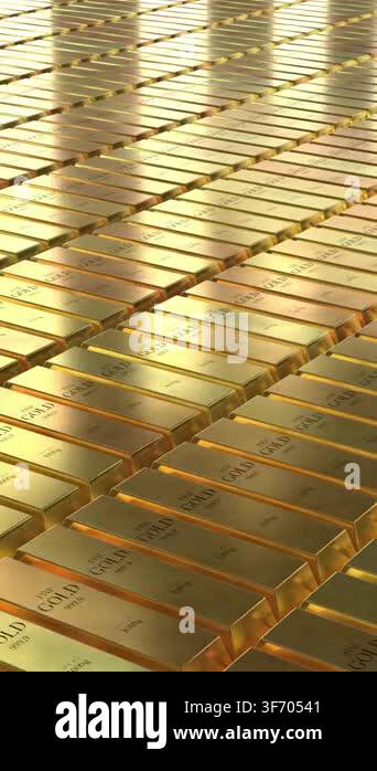 Gold ingots - camera flying around - 3d 4k vertical animation (2160 x ...