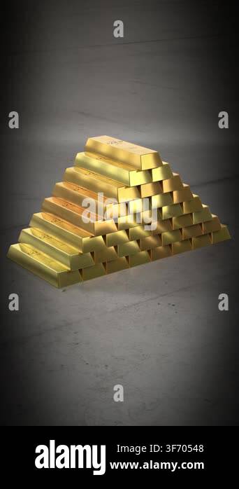 Stacked gold ingots - camera flying around - 3d 4k vertical animation ...