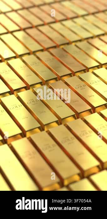 Gold ingots - camera flying around - 3d 4k vertical animation (2160 x ...