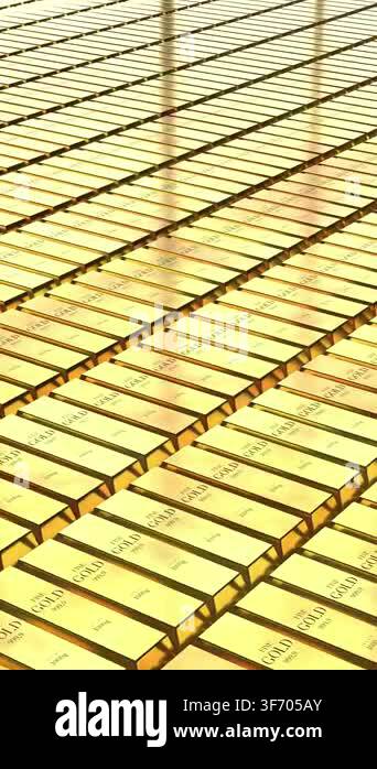 Gold ingots - camera flying around - 3d 4k vertical animation (2160 x ...