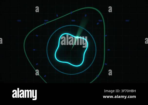 A futuristic digital HUD interface featuring a rotating glowing cyan ...