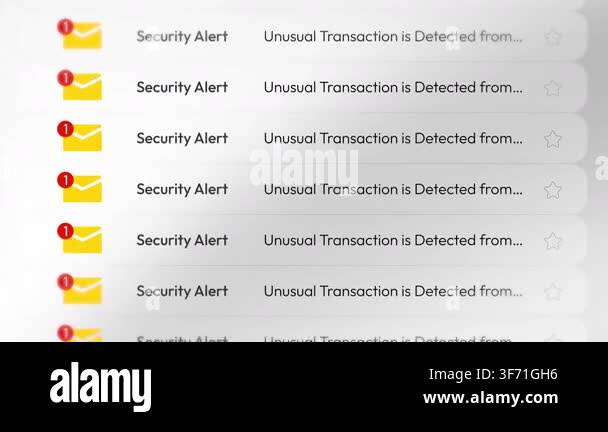 4k animation of unusual transaction security alerts in email inbox with ...