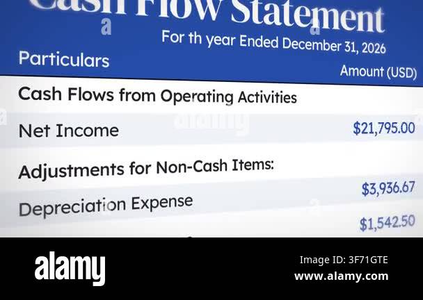 Cash Flow Statement list scrolling with all the expenses and sales ...