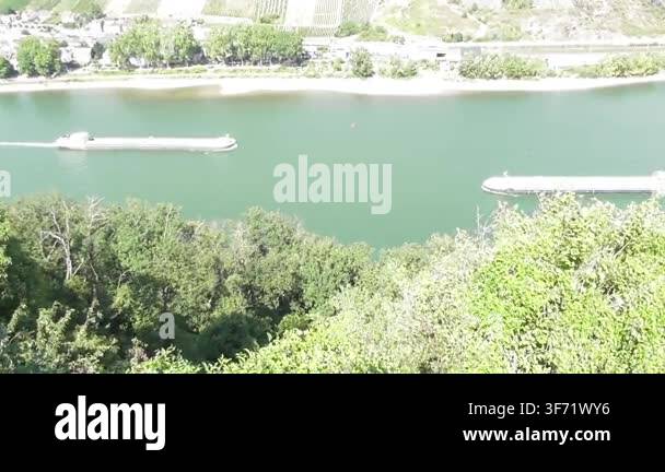 Rhine with drought flow at the vineyards of Leutesdorf Stock Video ...