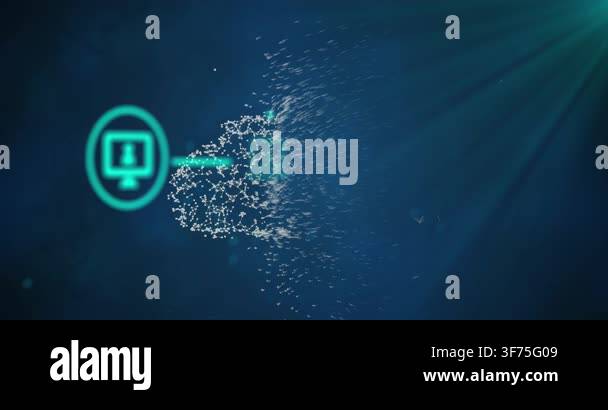 Animation of network of connections with icons over cloud icon on blue ...