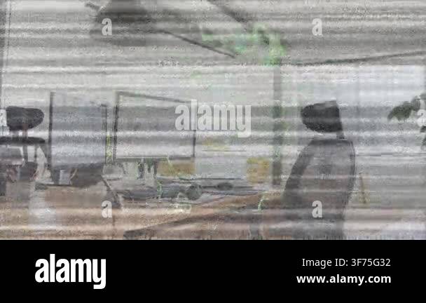 Single thin white line initiating static bands and green squiggles ...