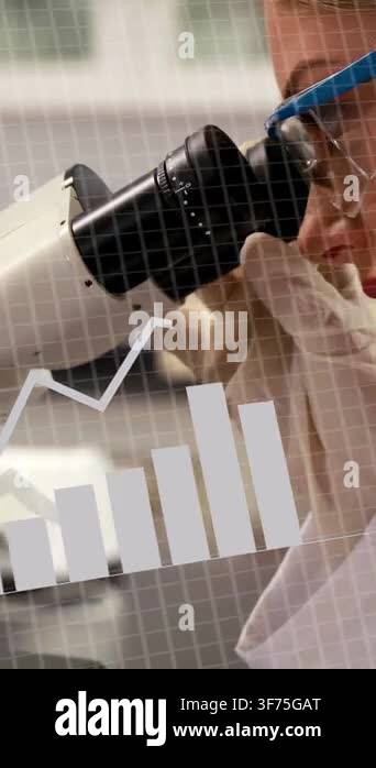 Vertical video: Gloved hand adjusting scope lens, lab scientist peering ...