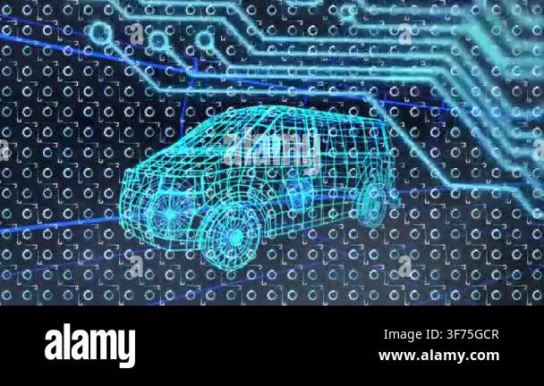 Animation of car over shapes moving. Global business and digital ...