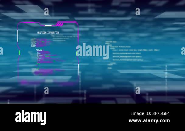 Incoming data starting, magenta-framed HUD holding left while binary ...