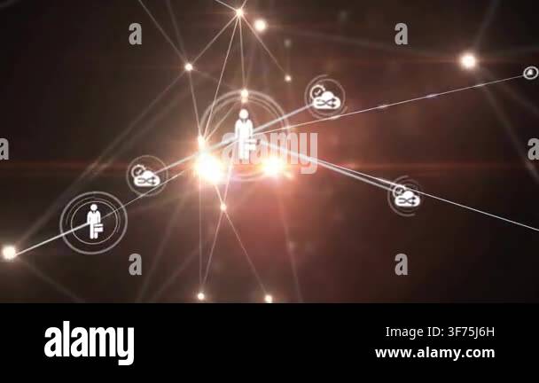 Network of connections and data processing animation over diverse ...