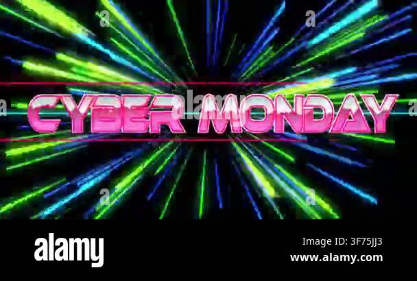 Animation of cyber monday text over neon pattern background. Global ...