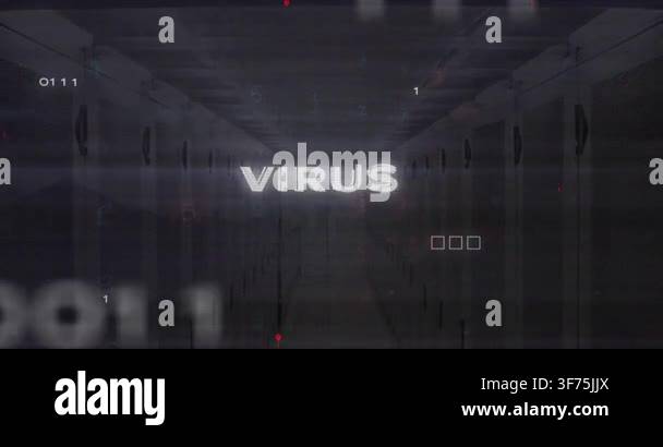 Animation of data processing over server room. Global data processing ...