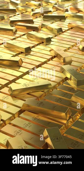 Gold ingots - camera flying around - 3d 4k vertical animation (2160 x ...
