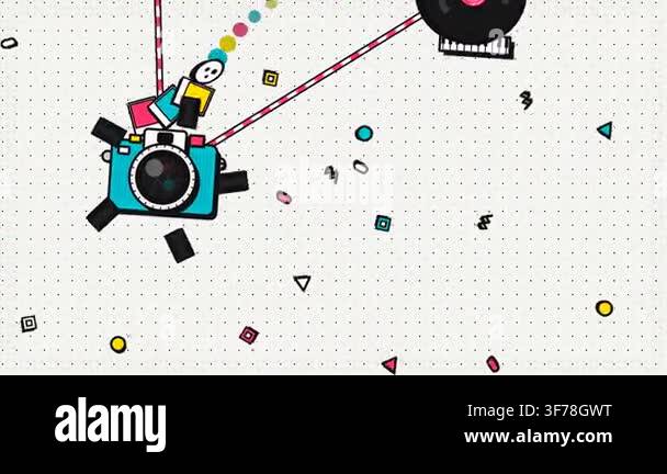 Pop art animation of creative hobbies featuring a vintage camera artist ...