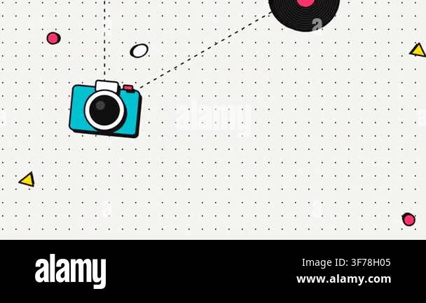 Pop art animation featuring hobbies icons like a camera vinyl record ...