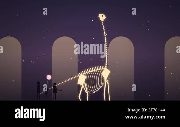 Stylized 2D animation of a family looking at a giant glowing ...