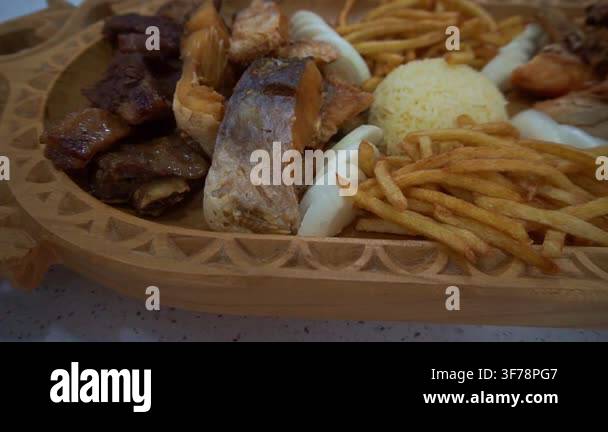 Slow motion camera panning of traditional Central Asian mixed platter ...