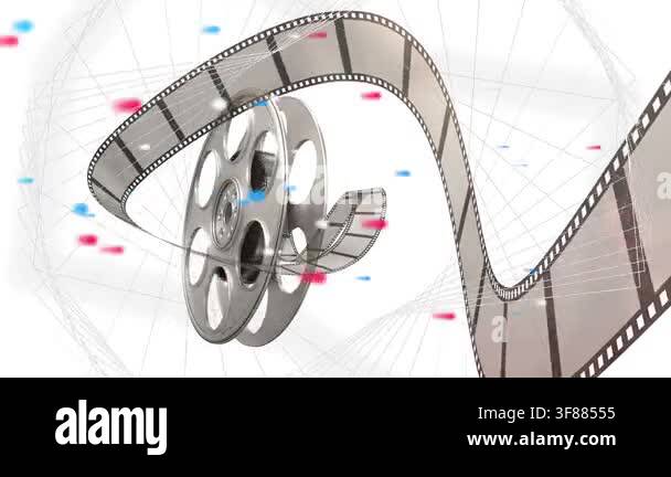 Initial tilt starting reel rotating and filmstrip undulating, camera ...