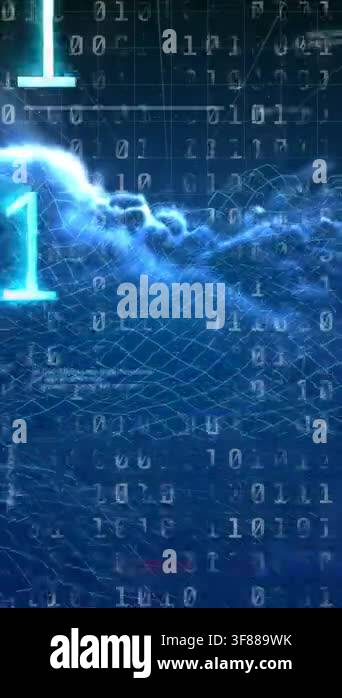 Vertical video: Large 1 fading starting binary digits growing, lighting ...