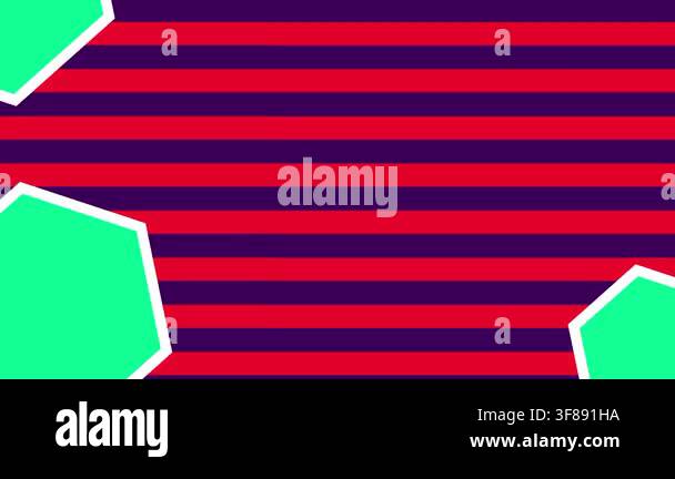 A bold red and dark blue horizontal striped pattern with bright green ...