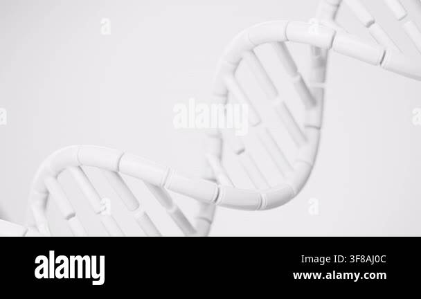 Abstract segmented white DNA double helix rotating on a clean light ...