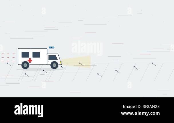 Animated medical ambulance speeding to an emergency. Dynamic flat ...