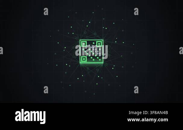 Dynamic digital QR code scanning at the center of a glowing data ...