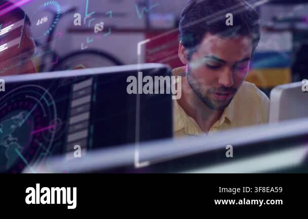 Tech dev noticing live data updating, checking keys, leaning ...