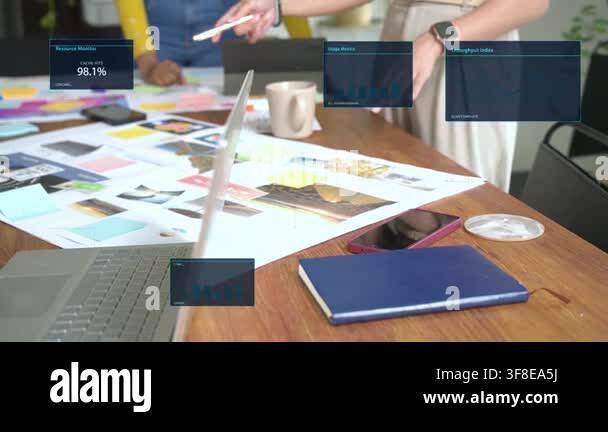 Two women sorting board for design and moving laptop into view ...