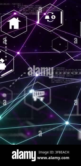 Vertical video: Glowing network growing from code cue, nodes linking ...
