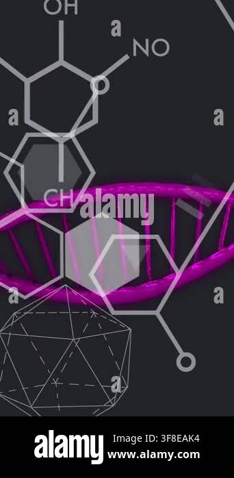 Vertical video: Chem lines appearing, magenta helix sliding, hex tiles ...