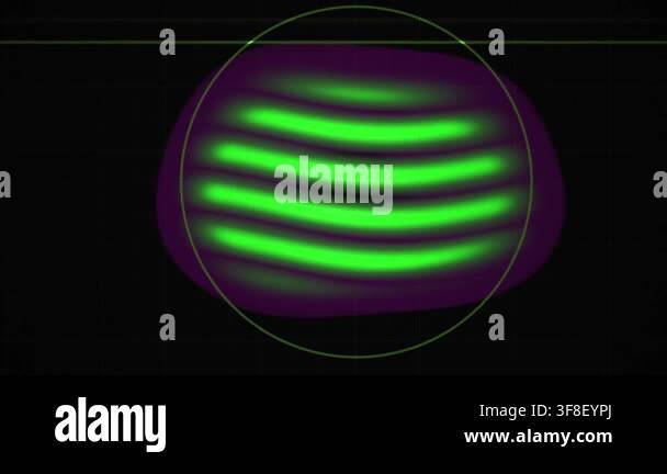 Close-up of a green neon light circle on a black background with ...