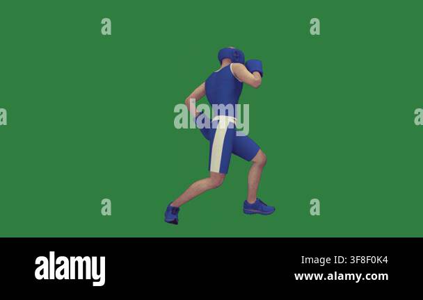 male runner with green uniform running on a blue background Stock Video ...