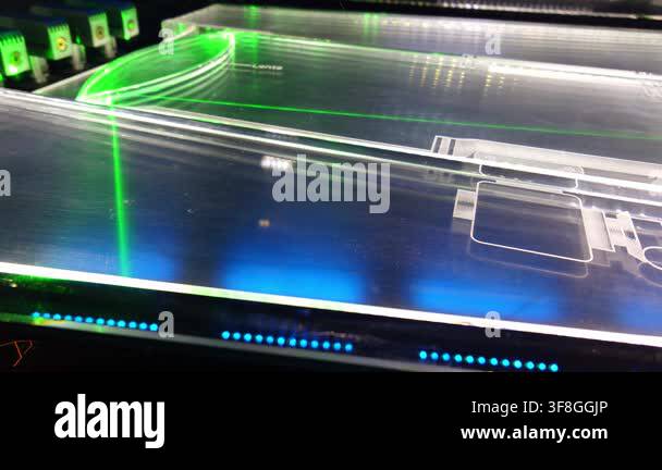 Green Laser Beam Refracted by Convex Optical Lens, Close Up Physics ...