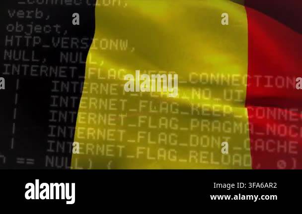 Animation of german flag over coding data processing. Germany, global ...