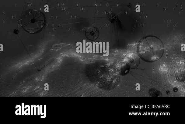 Glowing waveform streaming across interface, linking binary digits and ...