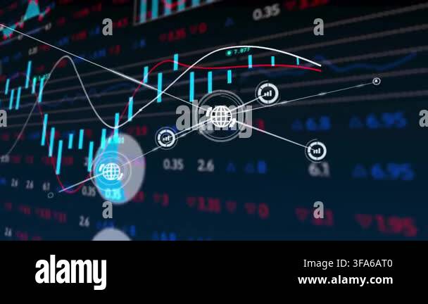 Animation of financial data processing over network of connections ...