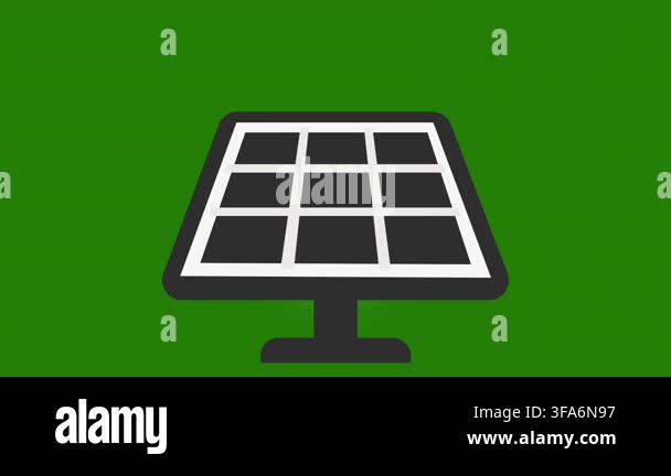 Solar Panel Energy Animation with Sunrising on Green Screen. Power ...