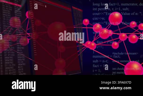 Magenta node network rotating right while red terminals sliding in from ...