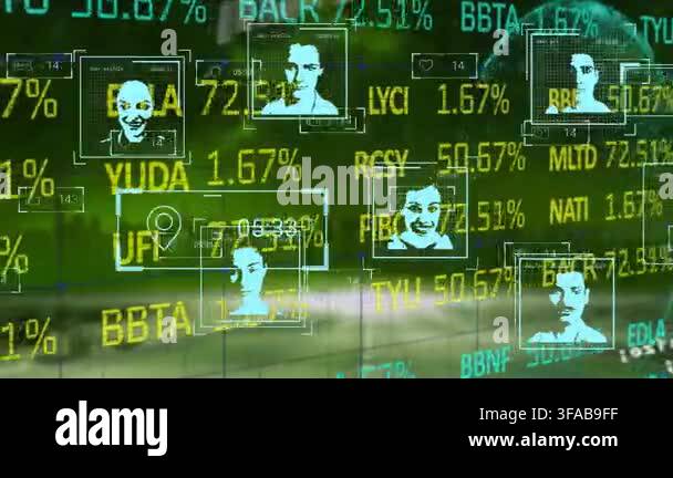 Animation of financial data over social media icons, data and globe ...