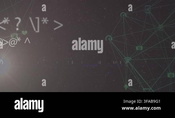 Animation of network of connections with icons on grey background ...