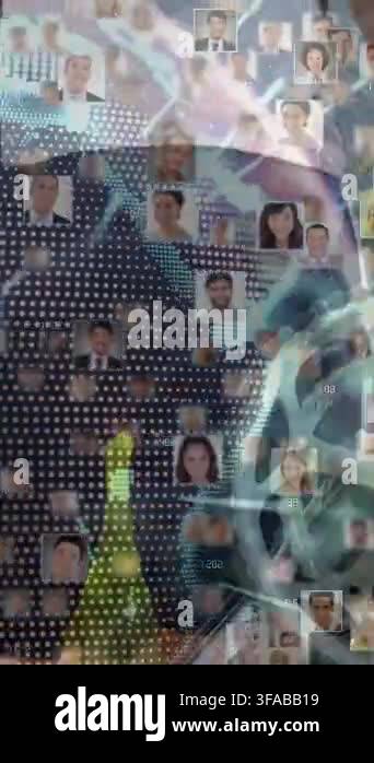 Vertical video: Camera panning revealing man in profile behind globe ...