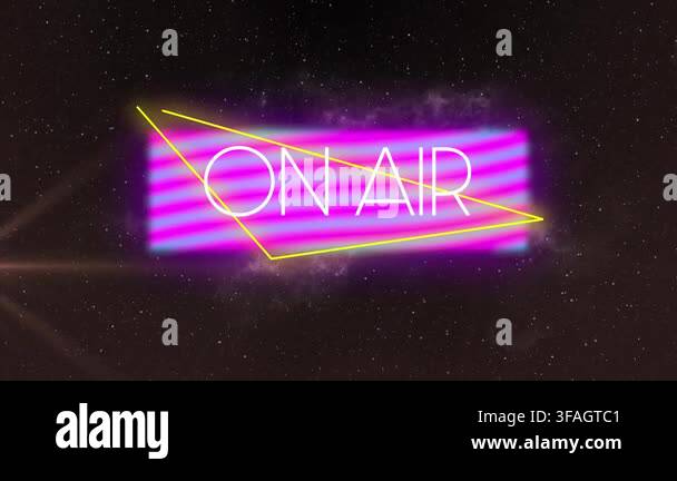 Animation of on air over neon shape and light. Communication, social ...